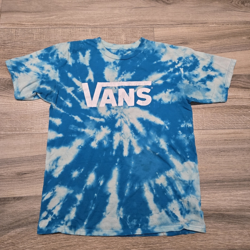 Vans Upcycled Blue Tie Dye Graphic Tee Shirt Unisex Medium